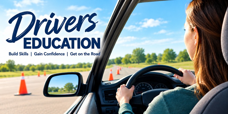 Young driver with hands on a steering wheel
