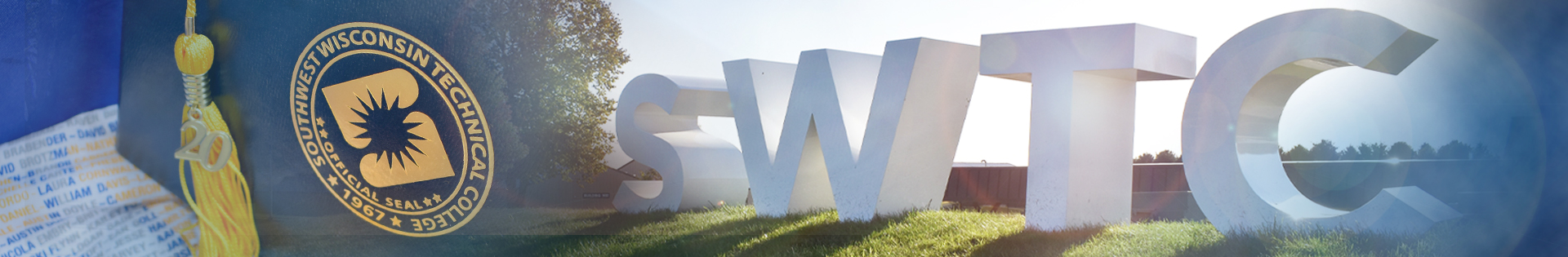 SWTC sign with graduation cap
