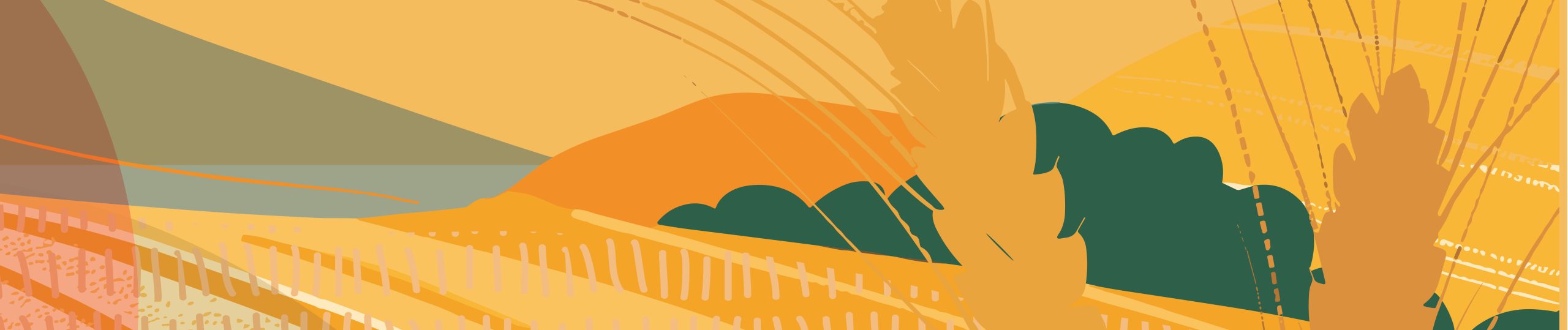 Fall color illustration of a field with wehat in the foreground.