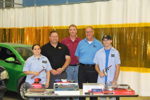 Recipients are pictured with representatives and instructor. From left to right: Jean Pettee, Jesse Weideman, Greg Wubben, Dave Bigelow, and Sid Scoville.