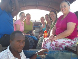 Nursing staff and students in the back of the taxi, or tap tap as it is called