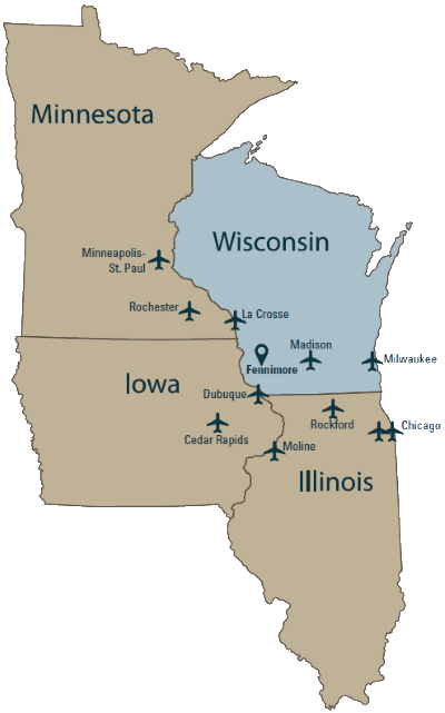 Maps of Minnesota and Iowa, St. Paul, Minnesota, and Milwaukee