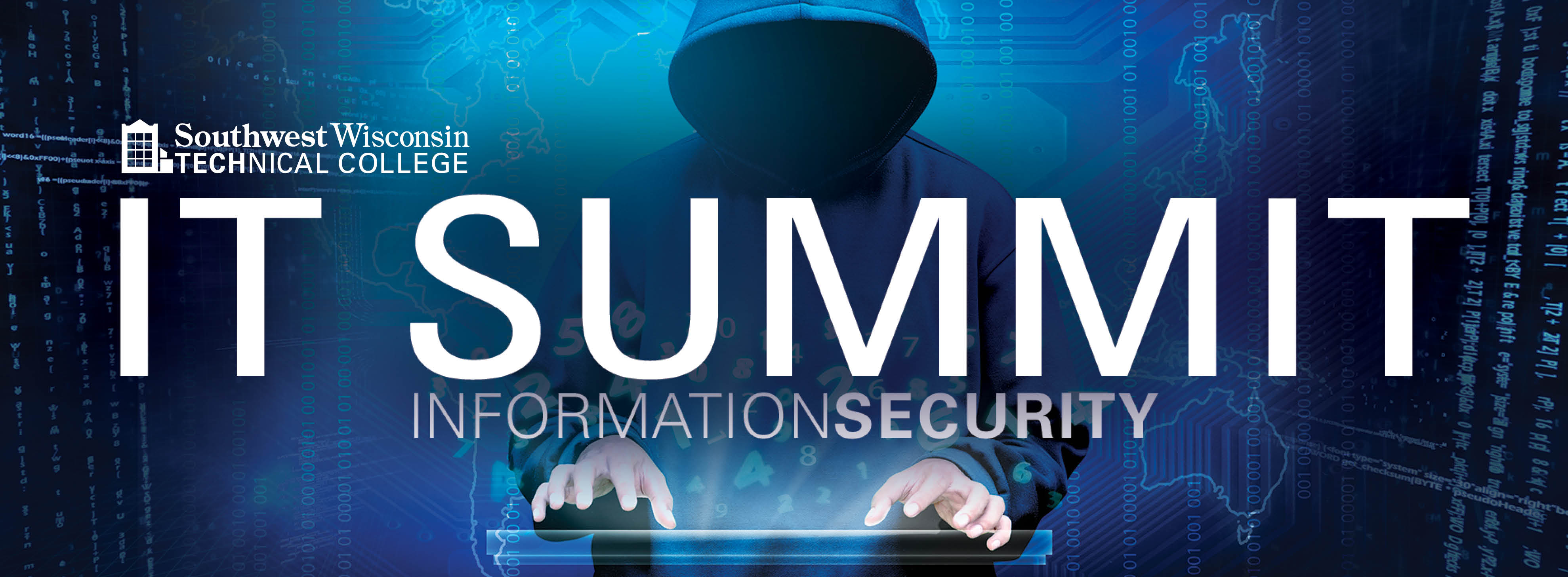 IT Summit, information security - hooded hacker in the background